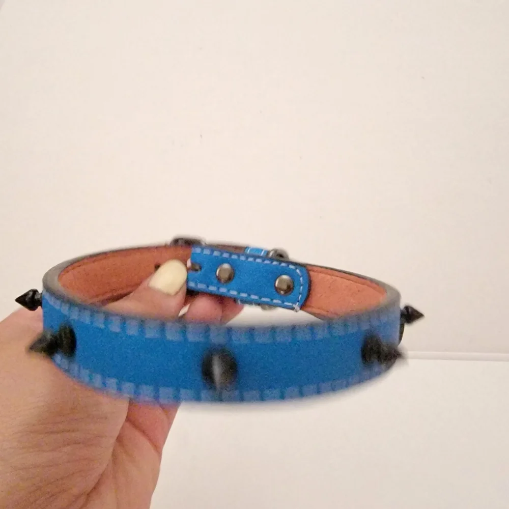 Studded Dog collar Blue Studded faux leather